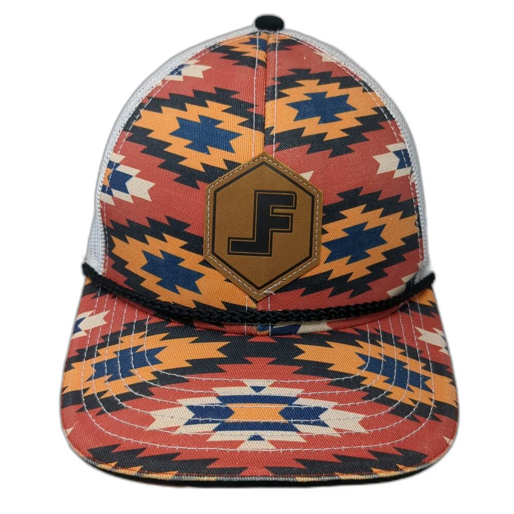 Lane Frost Trucker Hat Red One Size Southwestern Aztec Leather Patch Rope